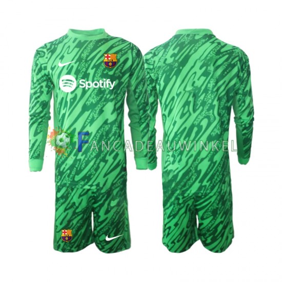 FC Barcelona Wedstrijdshirt met Korting Keepersshirt Thuis Groente Kind 2024-25 Lange Mouw