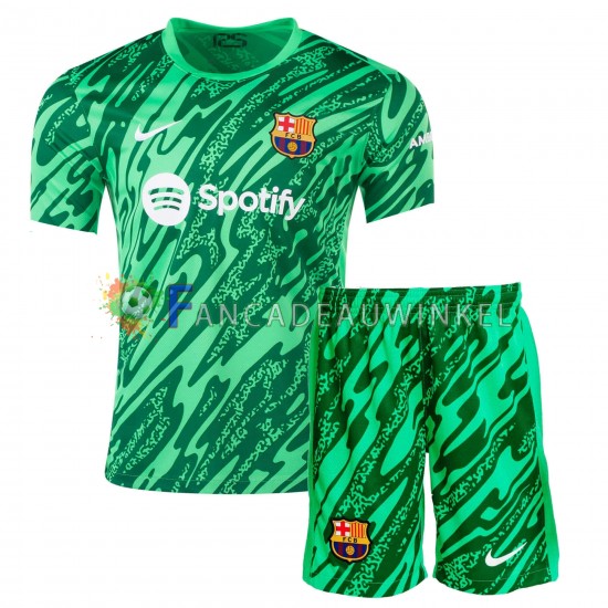 FC Barcelona Wedstrijdshirt met Korting Keepersshirt Thuis Groente Kind 2024-25 Korte Mouw