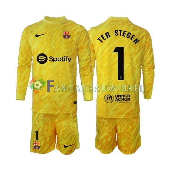 FC Barcelona Wedstrijdshirt met Korting Ter Stegen 1 Keepersshirt Uit Kind 2024-25 Lange Mouw