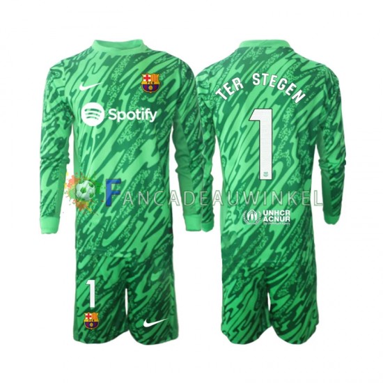 FC Barcelona Wedstrijdshirt met Korting Ter Stegen 1 Keepersshirt Thuis Groente Kind 2024-25 Lange Mouw