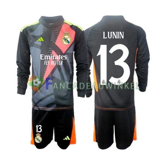 Real Madrid Wedstrijdshirt met Korting Andriy Lunin 13 Keepersshirt Uit Zwart Kind 2024-25 Lange Mouw