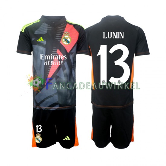 Real Madrid Wedstrijdshirt met Korting Andriy Lunin 13 Keepersshirt Uit Zwart Kind 2024-25 Korte Mouw