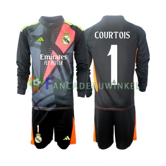 Real Madrid Wedstrijdshirt met Korting Thibaut Courtois 1 Keepersshirt Uit Zwart Kind 2024-25 Lange Mouw