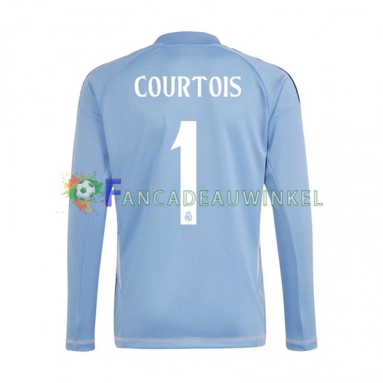 Real Madrid Wedstrijdshirt met Korting Thibaut Courtois 1 Keepersshirt Thuis Blauw Heren 2024-25 Lange Mouw