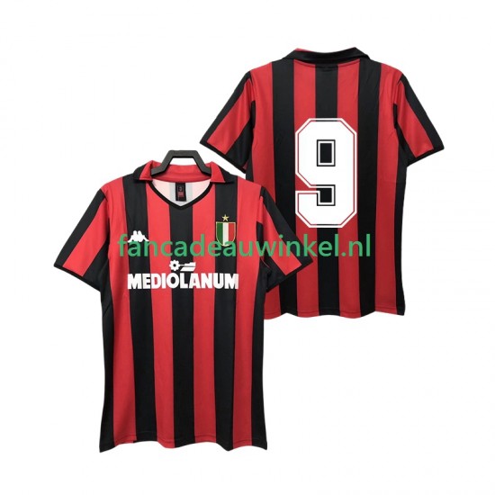AC Milan Wedstrijdshirt met Korting 9 1988 1989 Retro Thuis Heren Korte Mouw