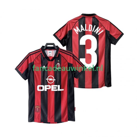 AC Milan Wedstrijdshirt met Korting MALDINI 3 Retro Thuis Heren 1998 1999 Korte Mouw