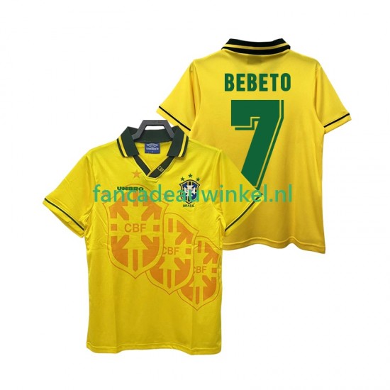 Brazilië Wedstrijdshirt met Korting BEBETO 7 Retro Thuis Heren 1994 Korte Mouw