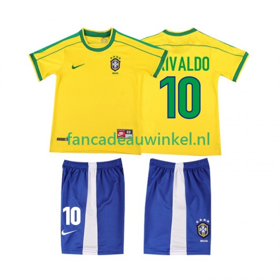 Brazilië Wedstrijdshirt met Korting RIVALDO 10 Retro Thuis Kind 1998 Korte Mouw