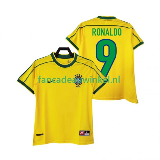 Brazilië Wedstrijdshirt met Korting RONALDO 9 Retro Thuis Heren 1998 Korte Mouw