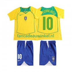 Brazilië Wedstrijdshirt met Korting RONALOINHO 10 Retro Thuis Kind 2004 Korte Mouw