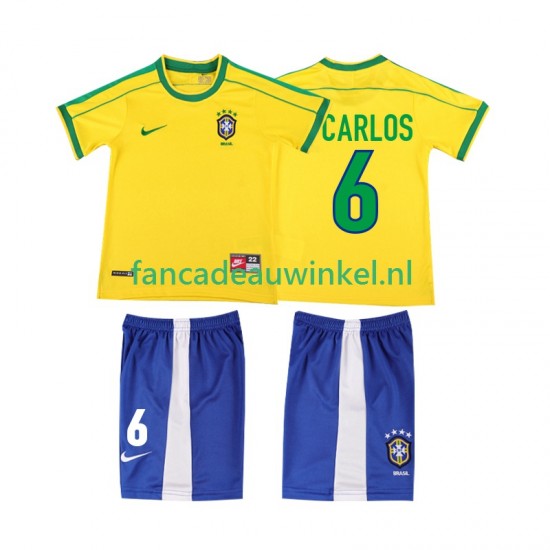 Brazilië Wedstrijdshirt met Korting Roberto Carlos 6 Retro Thuis Kind 1998 Korte Mouw
