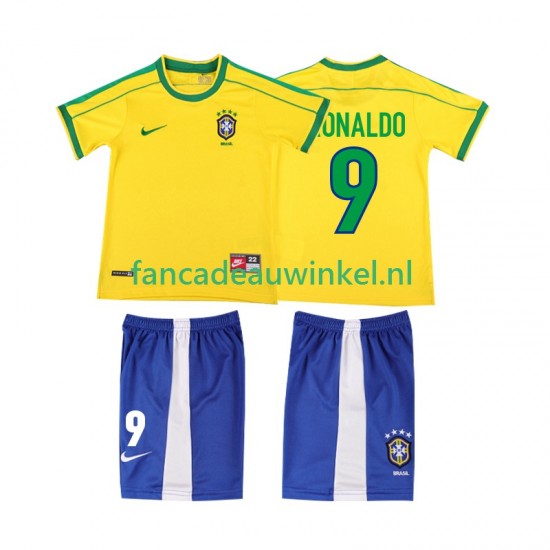 Brazilië Wedstrijdshirt met Korting Ronaldo 9 Retro Thuis Kind 1998 Korte Mouw