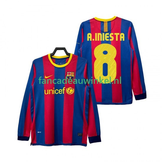 FC Barcelona Wedstrijdshirt met Korting A INIESTA 8 Retro Thuis Heren 2011 2010 Lange Mouw