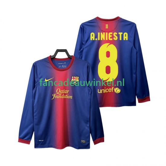 FC Barcelona Wedstrijdshirt met Korting A INIESTA 8 2012 2013 Retro Thuis Heren Lange Mouw