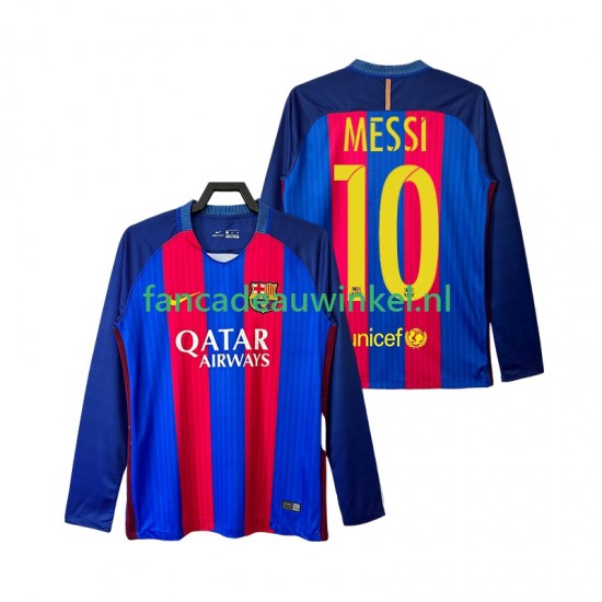 FC Barcelona Wedstrijdshirt met Korting Lionel Messi 10 2016 2017 Retro Thuis Heren Lange Mouw