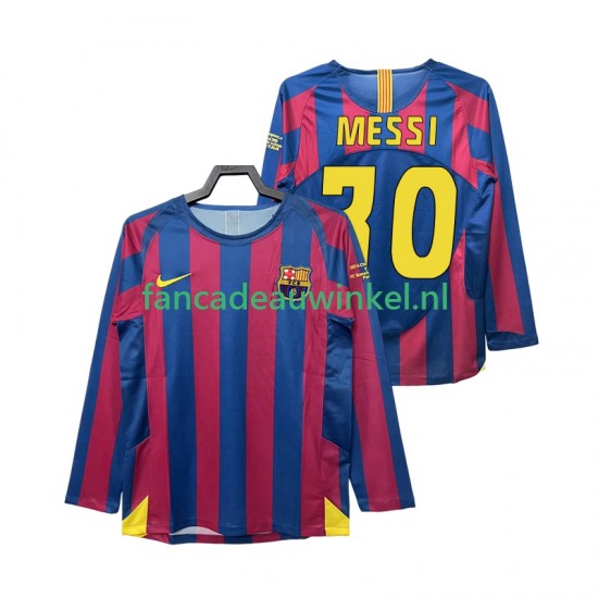 FC Barcelona Wedstrijdshirt met Korting Lionel Messi 30 Champions League 2005 Retro Thuis Heren 2006 Lange Mouw