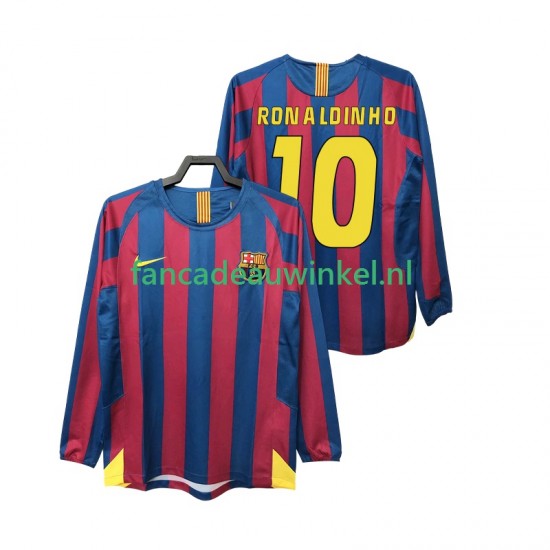 FC Barcelona Wedstrijdshirt met Korting RONALDINHO 10 2005 Retro Thuis Heren 2006 Lange Mouw