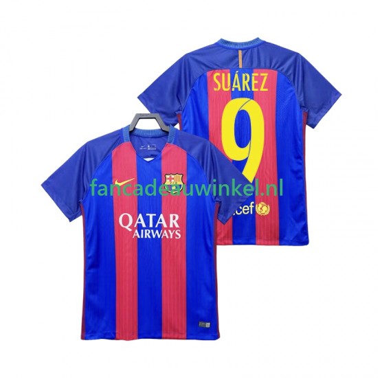 FC Barcelona Wedstrijdshirt met Korting SUAREZ 9 2016 2017 Retro Thuis Heren Korte Mouw