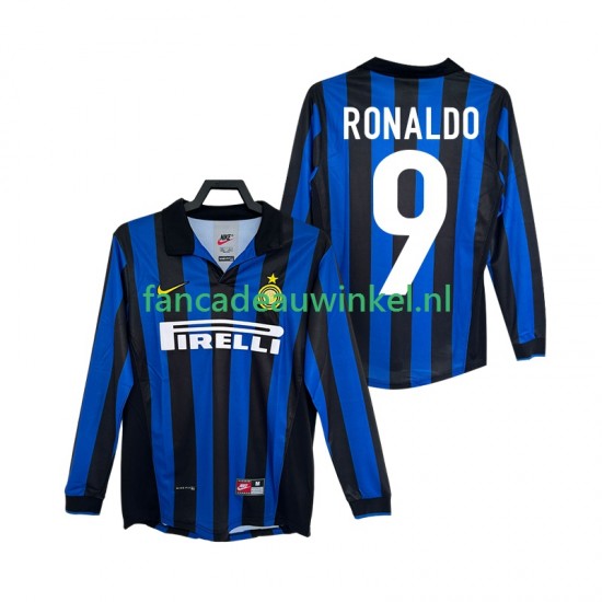 Inter Milan Wedstrijdshirt met Korting Ronaldo 9 Retro Thuis Heren 1998 1999 Lange Mouw