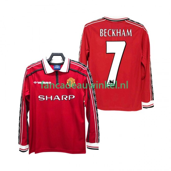 Manchester United Wedstrijdshirt met Korting BECKHAM 7 Retro Thuis Heren 1998 1999 Lange Mouw