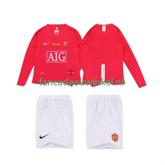 Manchester United Wedstrijdshirt met Korting Premier League 2009 Retro Thuis Kind 2008 Lange Mouw