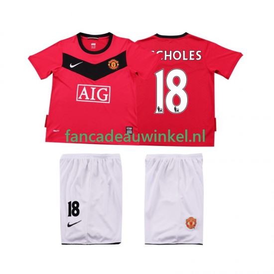Manchester United Wedstrijdshirt met Korting SCHOLES 18 2009 Retro Thuis Kind 2010 Korte Mouw
