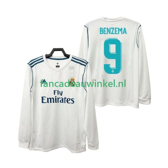 Real Madrid Wedstrijdshirt met Korting BENZEMA 9 2017 2018 Retro Thuis Heren Lange Mouw