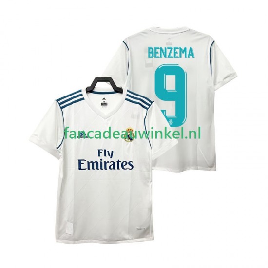 Real Madrid Wedstrijdshirt met Korting BENZEMA 9 2017 2018 Retro Thuis Heren Korte Mouw