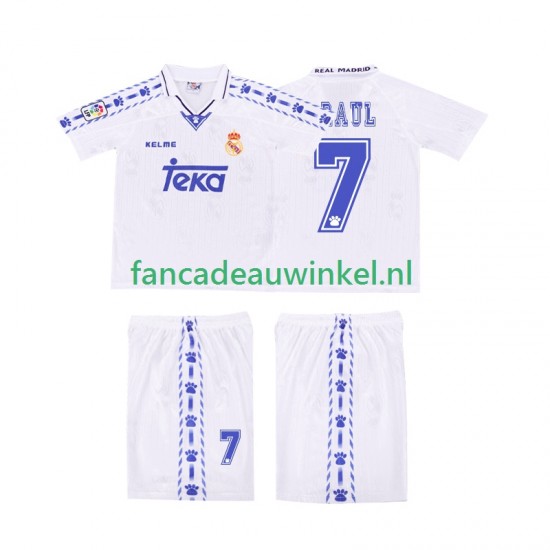 Real Madrid Wedstrijdshirt met Korting RAUL 7 1996 1997 Retro Thuis Kind Korte Mouw