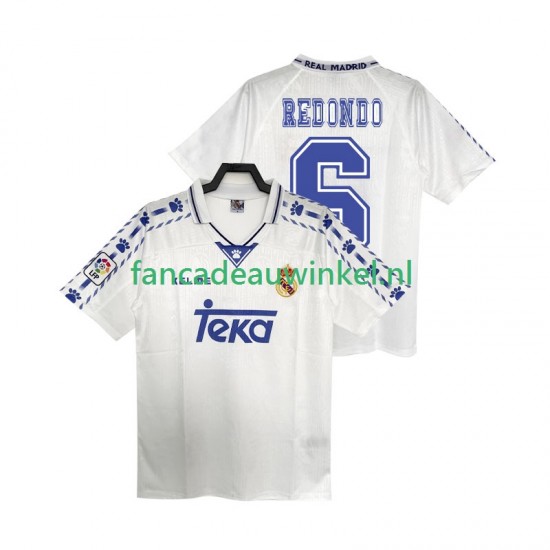 Real Madrid Wedstrijdshirt met Korting REDONDO 6 1996 1997 Retro Thuis Heren Korte Mouw