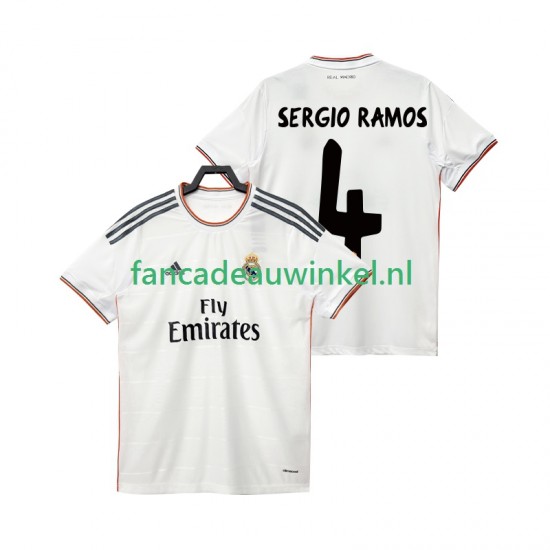 Real Madrid Wedstrijdshirt met Korting SERGIO RAMOS 4 2013 2014 Retro Thuis Heren Korte Mouw