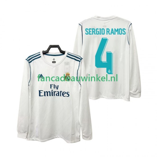 Real Madrid Wedstrijdshirt met Korting SERGIO RAMOS 4 2017 2018 Retro Thuis Heren Lange Mouw