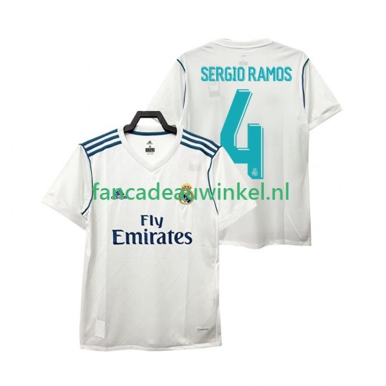 Real Madrid Wedstrijdshirt met Korting SERGIO RAMOS 4 2017 2018 Retro Thuis Heren Korte Mouw