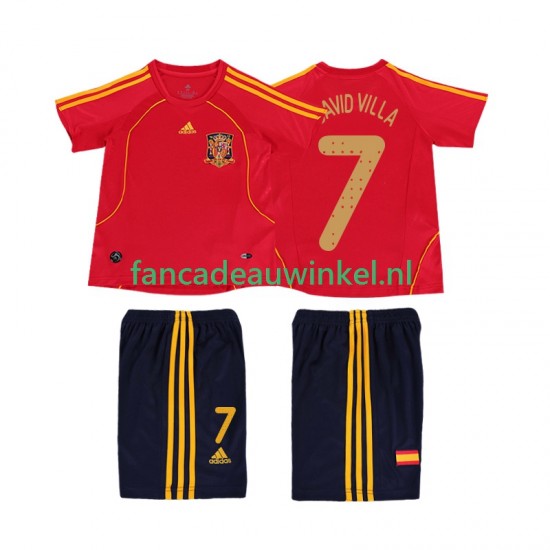 Spanje Wedstrijdshirt met Korting DAVID VILLA 7 Retro Thuis Kind 2008 Korte Mouw