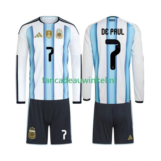 Argentinië Wedstrijdshirt met Korting Rodrigo De Paul 7 Thuis Kind WK 2026 Lange Mouw