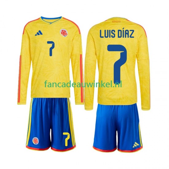 Colombia Wedstrijdshirt met Korting Luis Diaz 7 Thuis Kind WK 2026 Lange Mouw