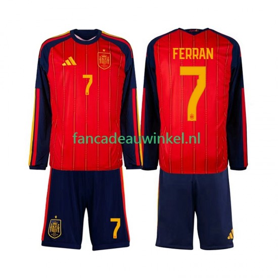Spanje Wedstrijdshirt met Korting Ferran Torres 7 Thuis Kind WK 2026 Lange Mouw