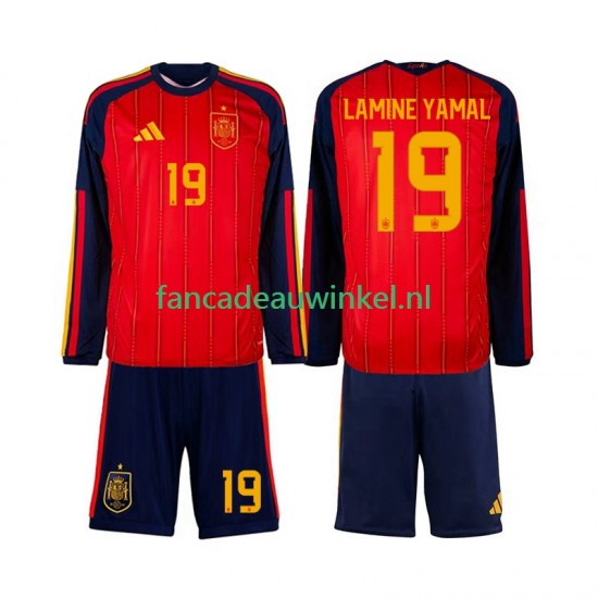 Spanje Wedstrijdshirt met Korting Lamine Yamal 19 Thuis Kind WK 2026 Lange Mouw