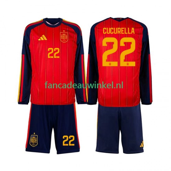 Spanje Wedstrijdshirt met Korting Marc Cucurella 22 Thuis Kind WK 2026 Lange Mouw