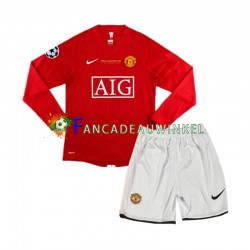 Manchester United Wedstrijdshirt met Korting Champion League 2007 Retro Thuis Kind Lange Mouw