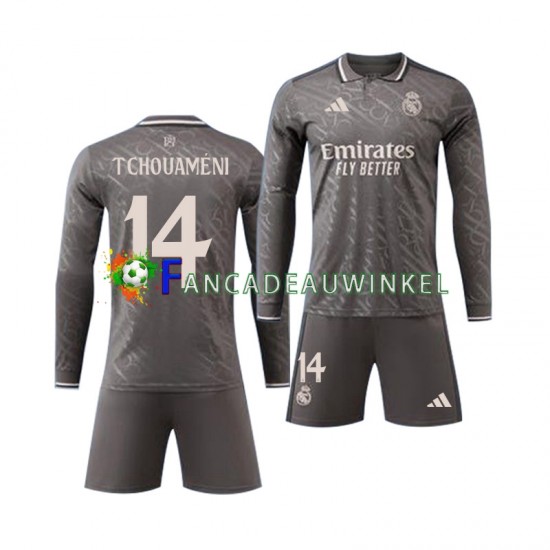 Real Madrid Wedstrijdshirt met Korting Tchouameni 14 Uit Kind 2024-25 Lange Mouw