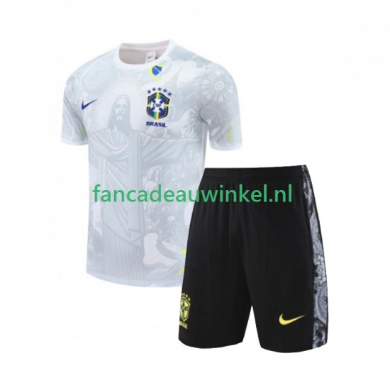 Brazilië JESUS Football Shirts Thuis Wit Kind 2024-25 Korte Mouw