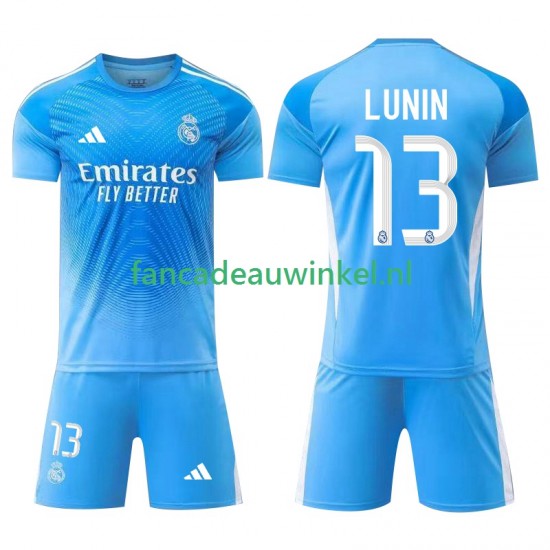 Real Madrid Wedstrijdshirt met Korting Andriy Lunin 13 Keepersshirt Thuis Kind 2025-26 Korte Mouw