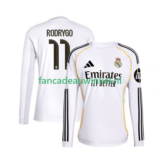 Real Madrid Wedstrijdshirt met Korting Rodrygo 11 Thuis Heren 2025-26 Lange Mouw