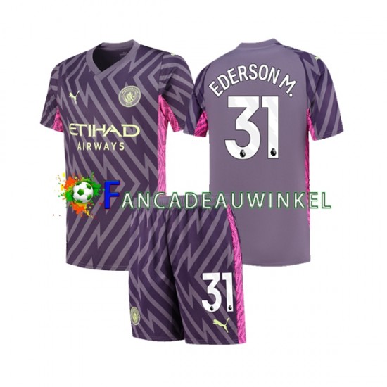 Manchester City Wedstrijdshirt met Korting Ederson Moraes 31 Keepersshirt Uit Kind 2023-24 Korte Mouw