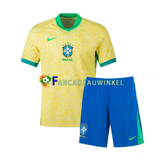 Brazilië Wedstrijdshirt met Korting Thuis Kind Copa America 2024 Korte Mouw