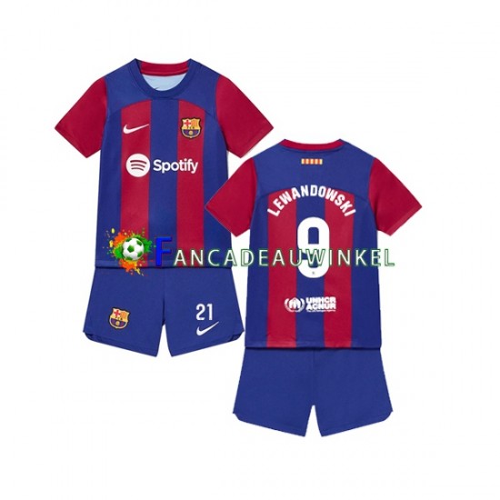 FC Barcelona Wedstrijdshirt met Korting Robert Lewandowski 9 Thuis Kind 2023-24 Korte Mouw