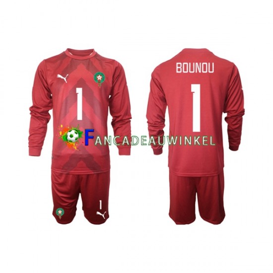 Marokko Wedstrijdshirt met Korting Yassine Bounou 1 Keepersshirt Thuis Kind 2022 Lange Mouw