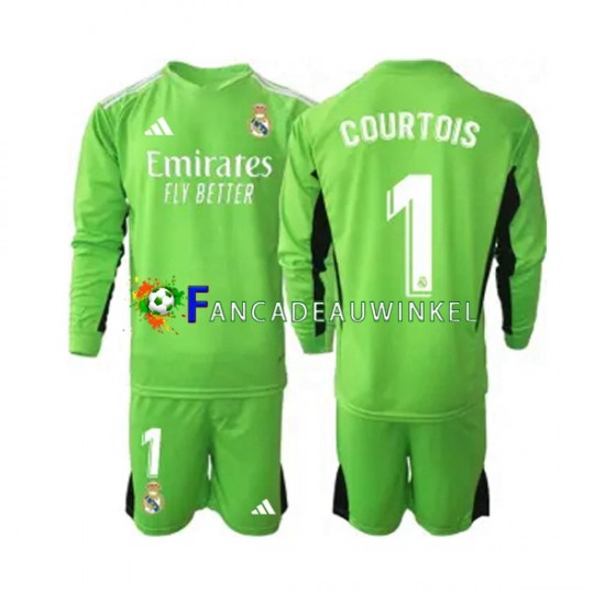 Real Madrid Wedstrijdshirt met Korting Thibaut Courtois 1 Keepersshirt Thuis Kind 2023-24 Lange Mouw