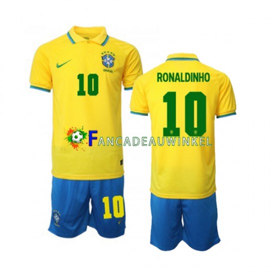 Brazilië Wedstrijdshirt met Korting Ronaldinho 10 Thuis Kind WK 2022 Korte Mouw